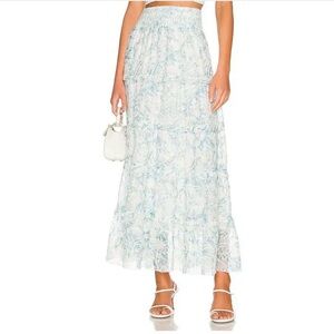 Alice + Olivia Ruffled Light Blue Paisley Maxi Skirt